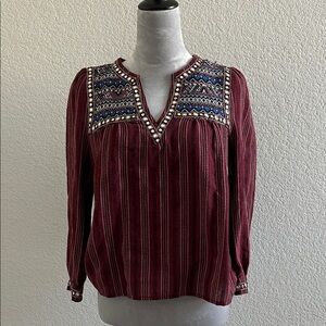 Lulumari Burgundy and Blue Embroidered Blouse